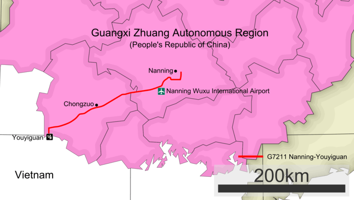 Detailed route map of the G7211 Nanning–Youyiguan Expressway.