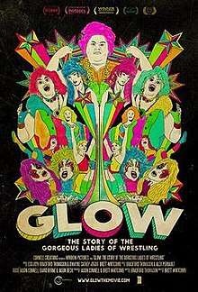 A colorful drawing of some of the female professional wrestlers of GLOW