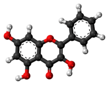 Ball-and-stick model of the galangin molecule