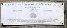 Memorial plaque at the house where Hirschfeld-Tiburtius' practice was
