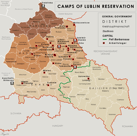 Location of the SS Trawniki training compound in between target camps of Lublin Reservation (General Government)