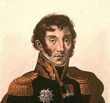 Color print shows a man with very long sideburns in a dark military uniform with gold collar and epaulettes.
