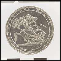 silver coin with St George and the Dragon as the central element
