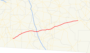 Map of southern Georgia with SR&nbsp;122 highlighted in red