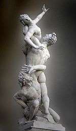 Marble sculpture titled The Rape of the Sabine Women