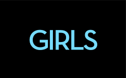The word "GIRLS" written in light blue on a black background