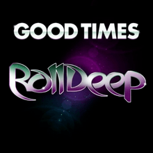 A black screen with a purple circle in the middle and the name 'GOOD TIMES ROLL DEEP' on top