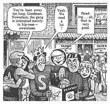 A black-and-white comic-strip panel