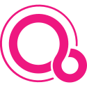 The logo of the Fuchsia operating system, a fuchsia-colored, tilted, two loop infinity symbol. The left loop is larger and higher. The right loop is smaller and lower.