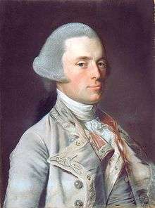 A half length portrait of John Wentworth. He faces right but looks toward the painter. He wears a powdered wig and fashionable mid-18th century clothing.