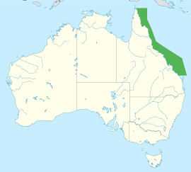 Locator map for the Great Barrier Reef Marine Park in Australia (area coloured green)