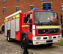 A fire engine of the Greater Manchester Fire and Rescue Service.