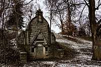 A photo of a historic Mausoleum for the Gussman family, built in 1989, located in Oakwood Cemetery, Syracuse, New York.