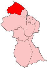Map of Guyana showing Barima-Waini region