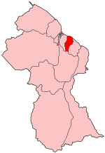 Map of Guyana showing Demerara-Mahaica region