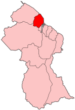 Map of Guyana showing Pomeroon-Supenaam region