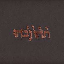 A brown digipack cover to a Compact Disc with gold foil reading "תֹהוּ וָבֹהוּ".