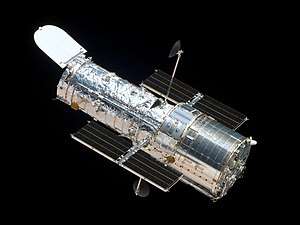 The Hubble Space Telescope as seen from the departing Space Shuttle Atlantis.