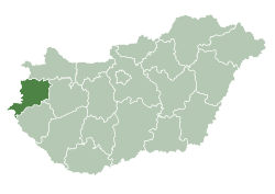 Map of Hungary highlighting Vas County
