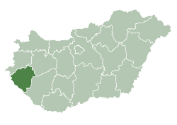 Map of Hungary highlighting Zala County