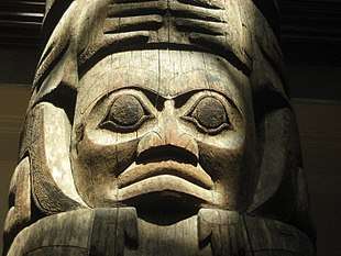 Haida totem pole from Tanu, Haida Gwaii