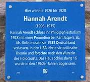 Plaque on house where Hannah lived at Heidelberg