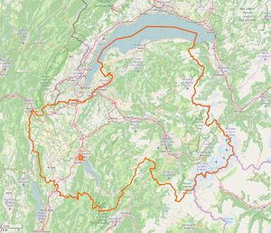 Map of Haute-Savoie, showing parks and roads
