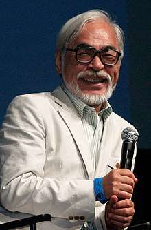 A photograph of director and animator Hayao Miyazaki at the 2009 San Diego Comic-Con