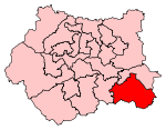 A very large constituency. It consists of the eastern portion of the county. It also includes the entirety of a second, smaller county, located to the east of the larger county.