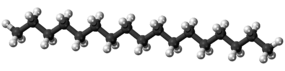 Ball and stick model of the heptadecane molecule