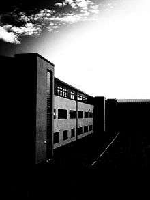 Hermitage Academy in black and white.