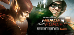 Grant Gustin as the Flash and Stephen Amell as the Arrow ready to fight.