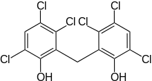 Skeletal formula of hexachlorophene
