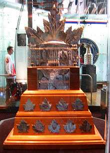Silver replica of Maple Leaf Gardens mounted on a wooden base