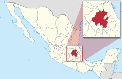 Map of Mexico with Hidalgo highlighted