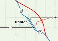 Proposed Highway 2 bypass of Nanton, Alberta.