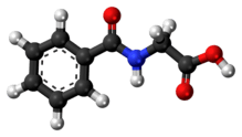 Ball-and-stick model of the hippuric acid molecule