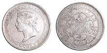 Obverse and reverse of an 1867 silver Hong Kong dollar coin