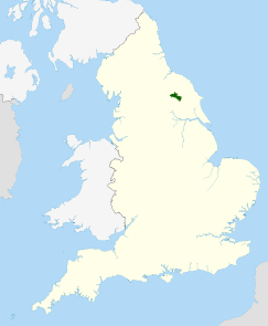 Map of England and Wales with a green area representing the location of the Howardian Hills