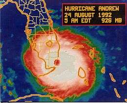Infrared satellite image of Andrew, with its eye clearly visible