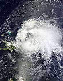 A satellite image of the first hurricane of the 2011 Atlantic hurricane season