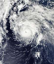 A satellite image depicting a well-developed hurricane with a clear eye visible