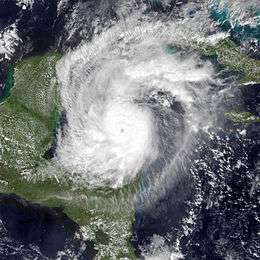 A satellite image showing Hurricane Rina at peak intensity on October 25