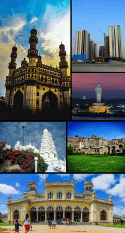 A montage of images related to Hyderabad city