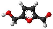 Ball-and-stick model of the hydroxymethylfurfural molecule