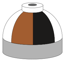  Illustration of cylinder shoulder painted in brown, black and white sixths for a mixture of helium, nitrogen and oxygen.