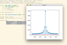 Screenshot of IPython 6.x on Mac OS, showing the computation of a fourrier transform using numpy.