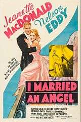 poster of I Married an Angel; depicts Jeanette MacDonald and Nelson Eddy