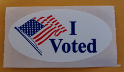 An "I voted" sticker given to Boston voters in 2016.