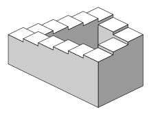 A staircase in a square format. The stairs make four 90-degree turns in each corner, so they are in the format of a continuous loop.